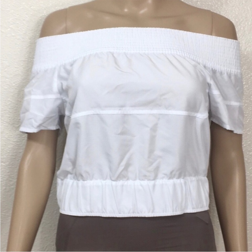 🌻 Under Armour x Tim Coppens White Cropped Relaxed Smocked Blouse Short Sleeves